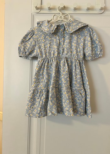 Mavi Çiçekli Kız Çocuk Elbise - Görsel 3