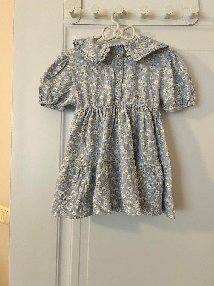 Mavi Çiçekli Kız Çocuk Elbise - Görsel 3