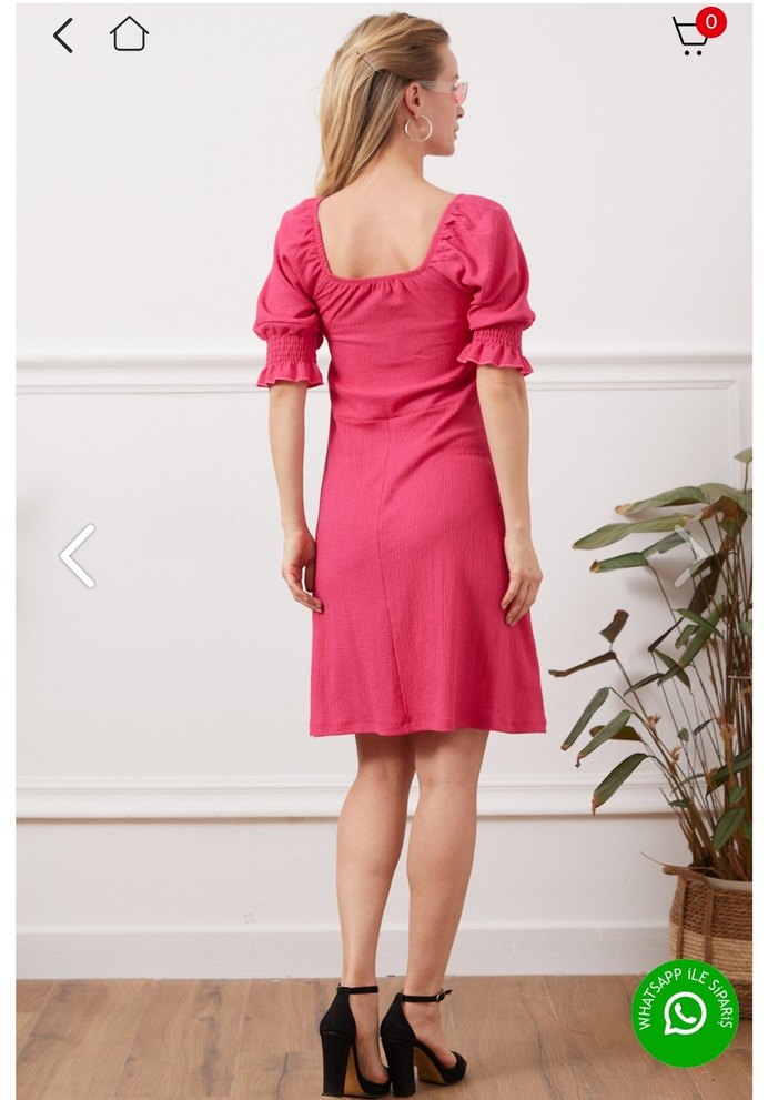 Pembe V Yaka Elbise - Görsel 3