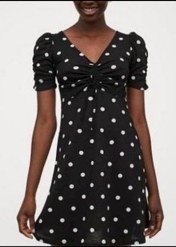 V Yaka Puantiyeli Yazlık Elbise - Görsel 2