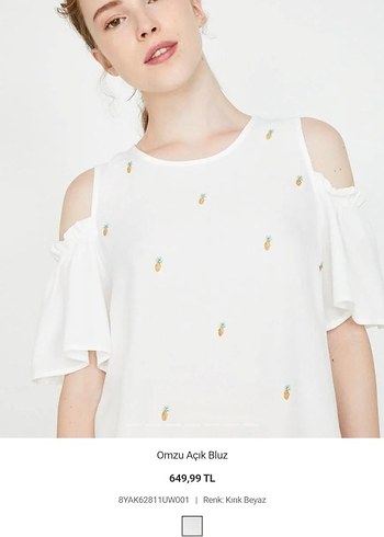 Beyaz Nakışlı Kısa Kollu Bluz - Görsel 2