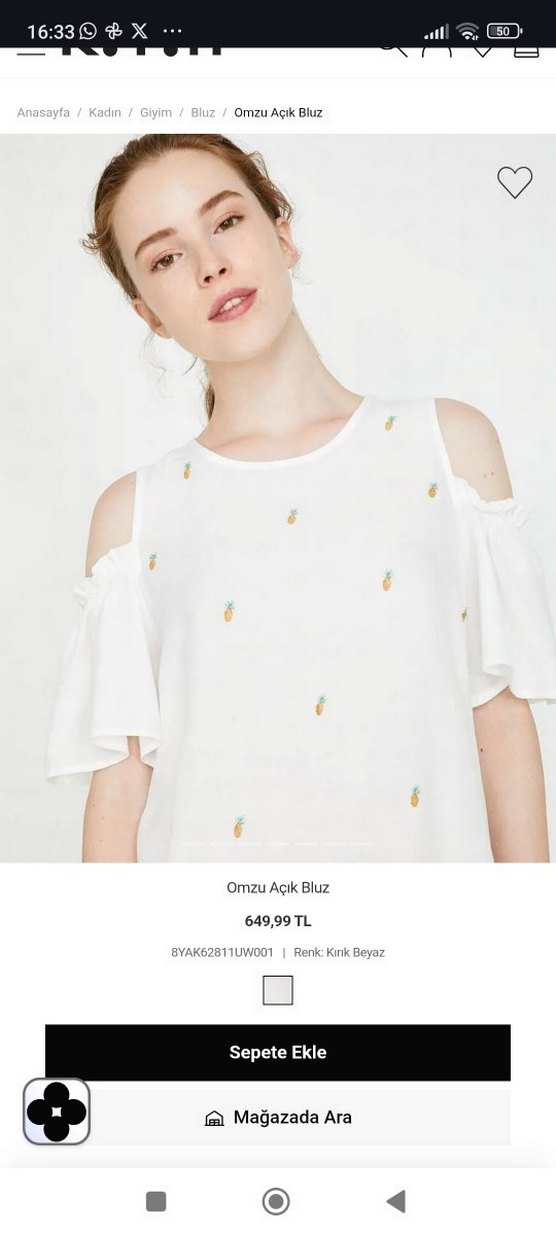 Beyaz Nakışlı Kısa Kollu Bluz - Görsel 2