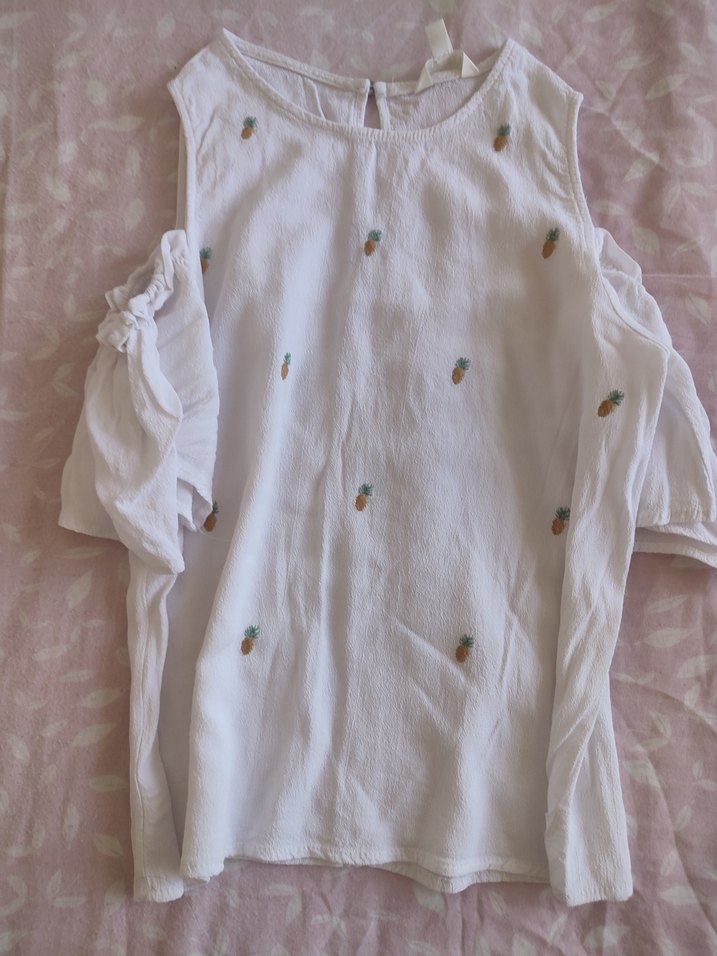 Beyaz Nakışlı Kısa Kollu Bluz - Görsel 5