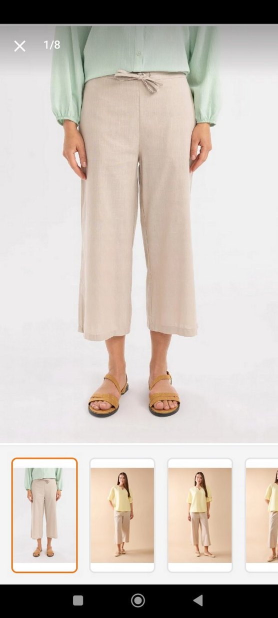 Bej Bol Kesim Keten Kapri Pantolon - Görsel 4