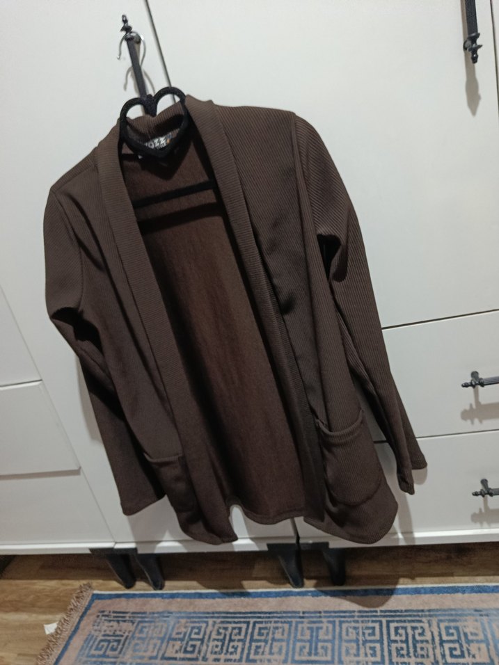 Kahverengi Rahat Kesim Hamile Hırkası - Görsel 2