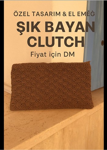 El Örgüsü Kahverengi Kadın Clutch Çanta