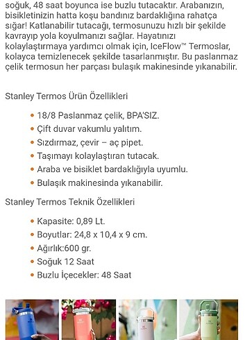Beden Stanley iceflow pipetli termos