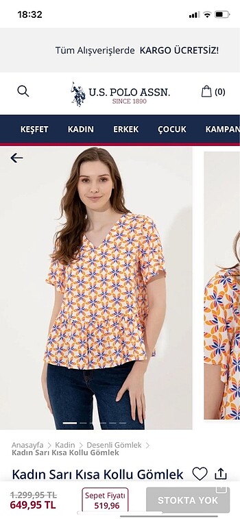 U.S Polo Assn. Çiçekli bluz gömlek 0 viskoz