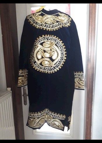 Uzun Altın Renkli Etnik Desenli Damatlık - Görsel 3