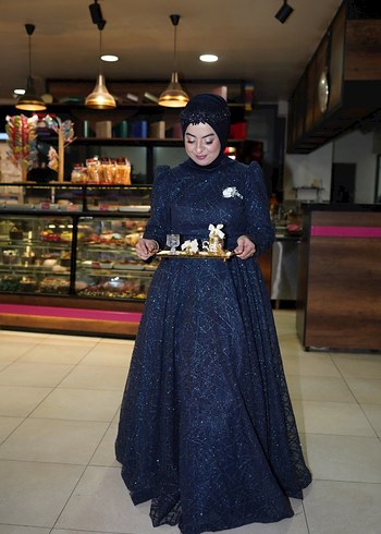 Siyah Payetli Uzun Kollu Tesettür Abiye - Görsel 2