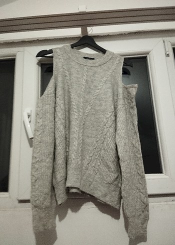 Gri Örgü Uzun Kollu Salaş Kadın Kazak - Görsel 3