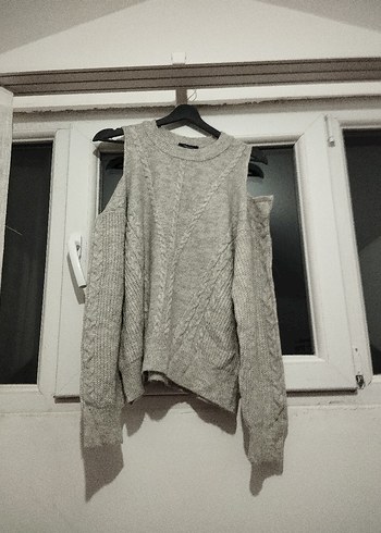 Gri Örgü Uzun Kollu Salaş Kadın Kazak - Görsel 2