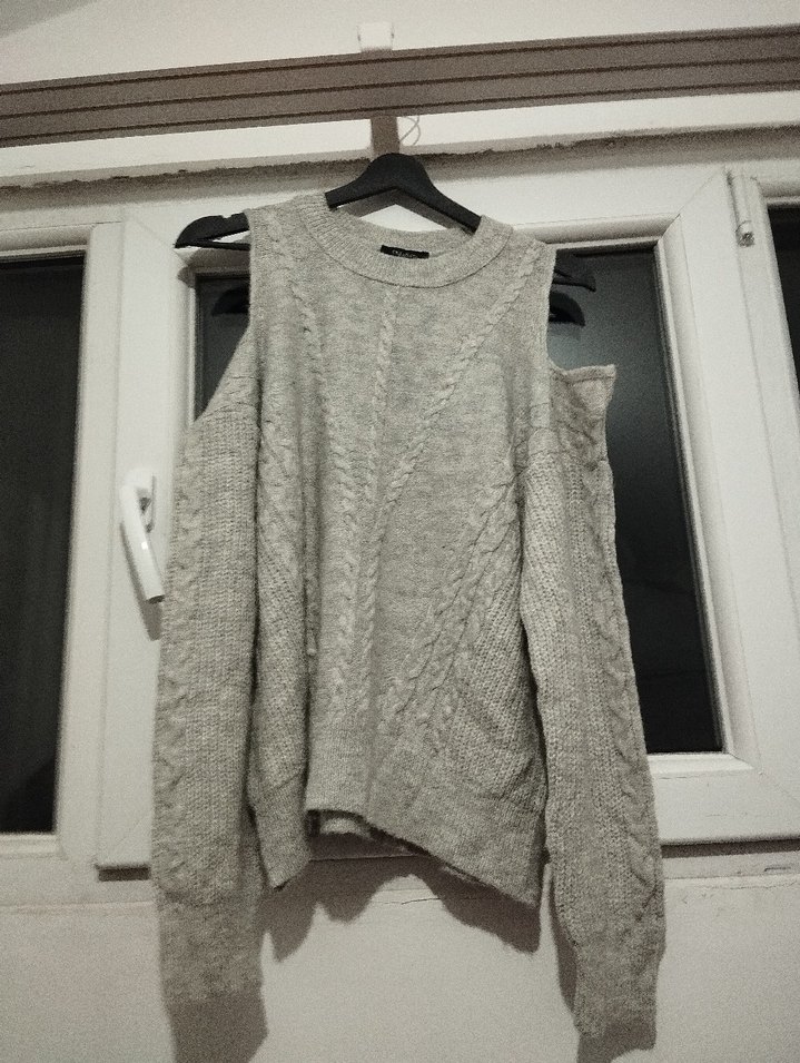 Gri Örgü Uzun Kollu Salaş Kadın Kazak - Görsel 3