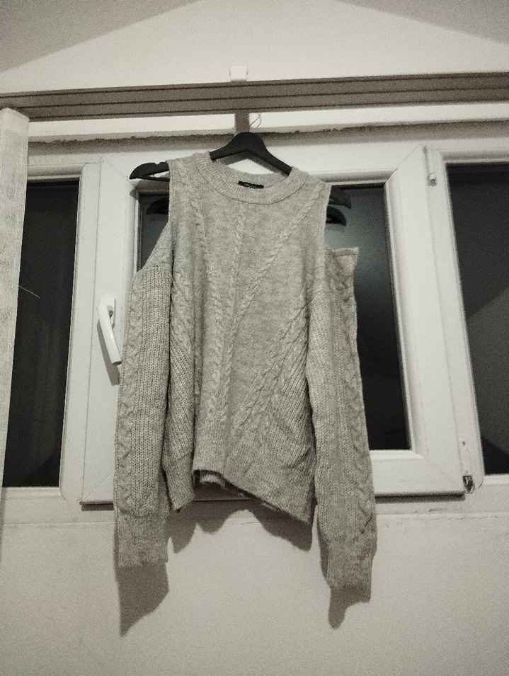 Gri Örgü Uzun Kollu Salaş Kadın Kazak - Görsel 2