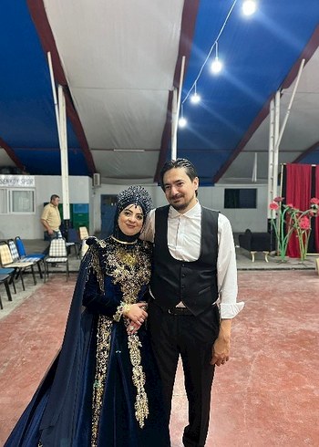 Uzun Kollu Lacivert Gotik Drape Abiye - Görsel 4