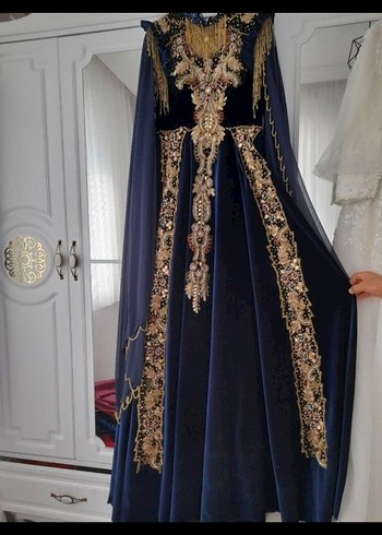 Uzun Kollu Lacivert Gotik Drape Abiye - Görsel 5