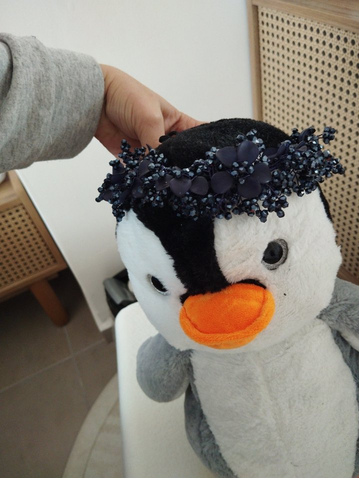 Boncuk İşlemeli Mavi Örgü Saç Aksesuarı - Görsel 4