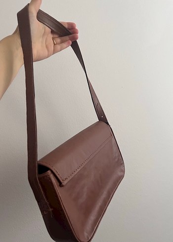 Kahverengi Deri Kadın Omuz Çantası - Görsel 3