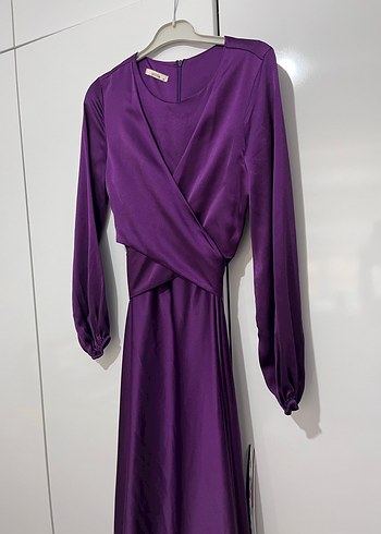 Mor Drapeli Uzun Kadın Elbise - Görsel 2