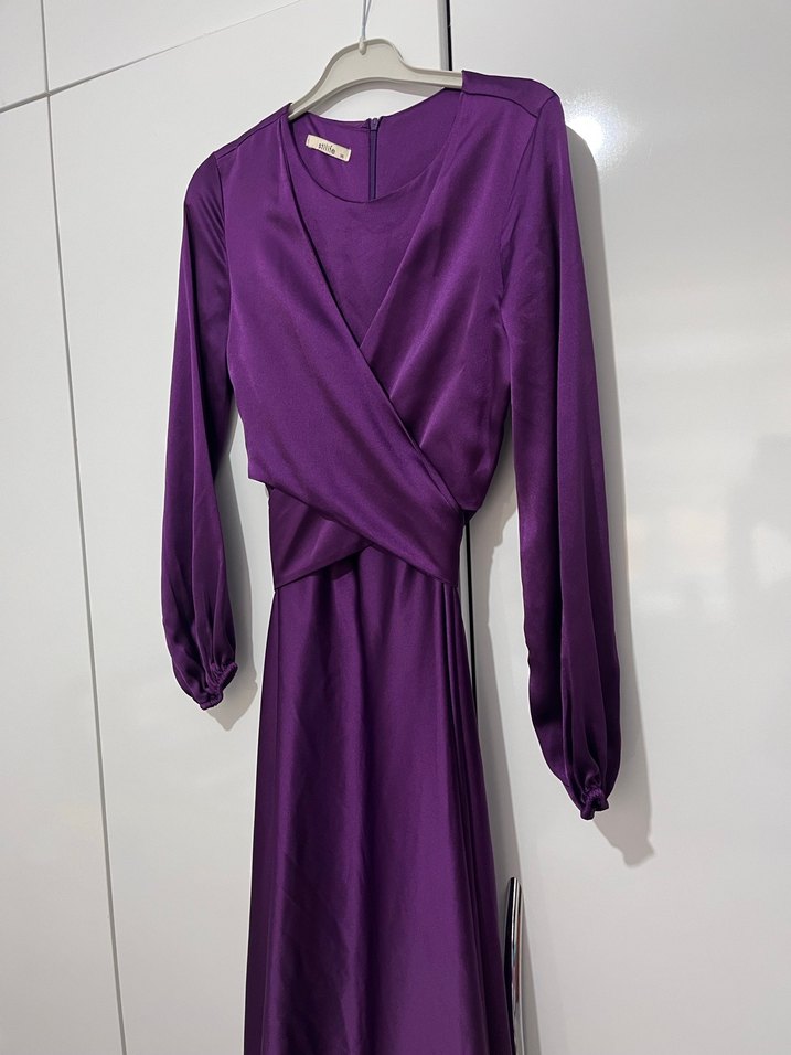 Mor Drapeli Uzun Kadın Elbise - Görsel 2