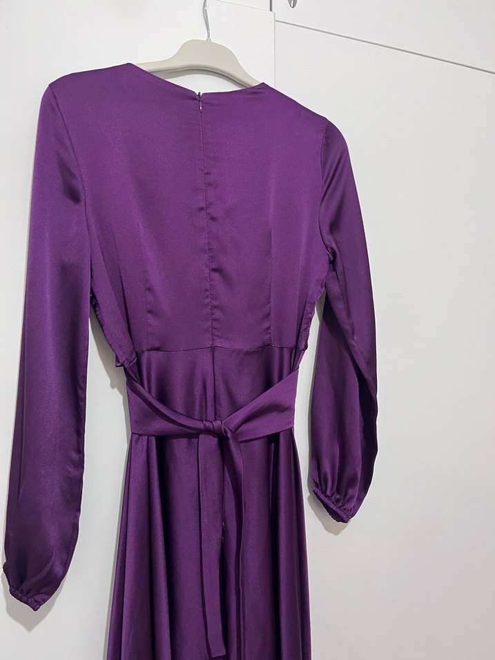 Mor Drapeli Uzun Kadın Elbise - Görsel 3