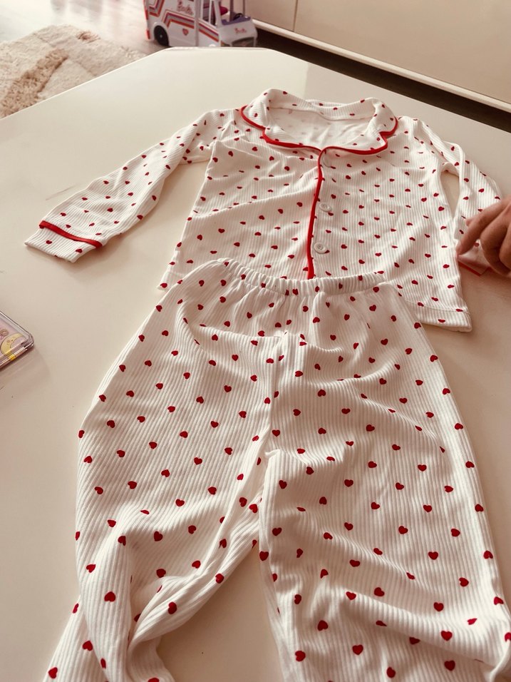 Uzun Kollu, Kalp Desenli Çocuk pijama takımı - Görsel 3