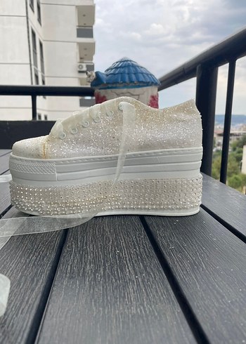 Diğer 10 cm Parlak Beyaz Platform Kadın Spor Ayakkabı