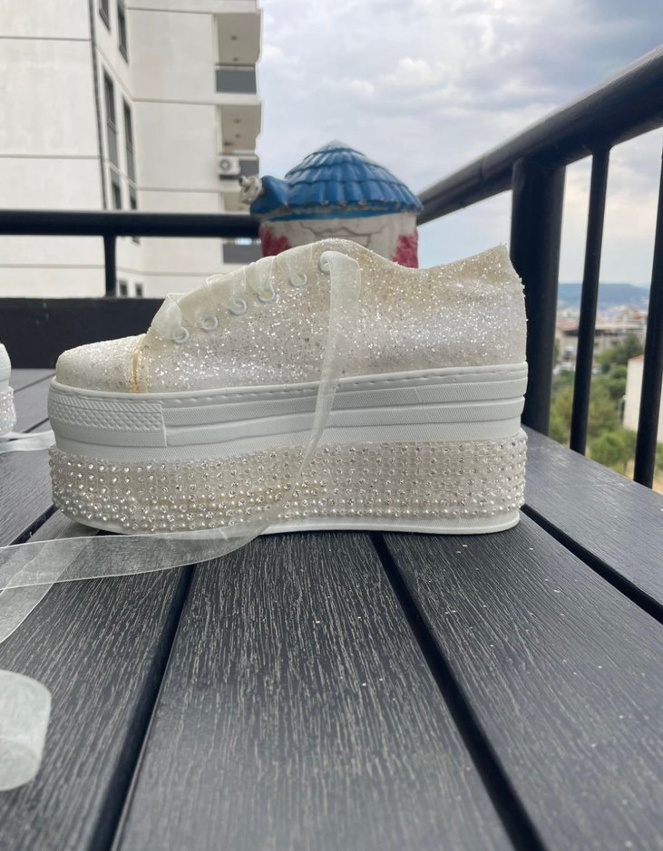 10 cm Parlak Beyaz Platform Kadın Spor Ayakkabı - Görsel 2