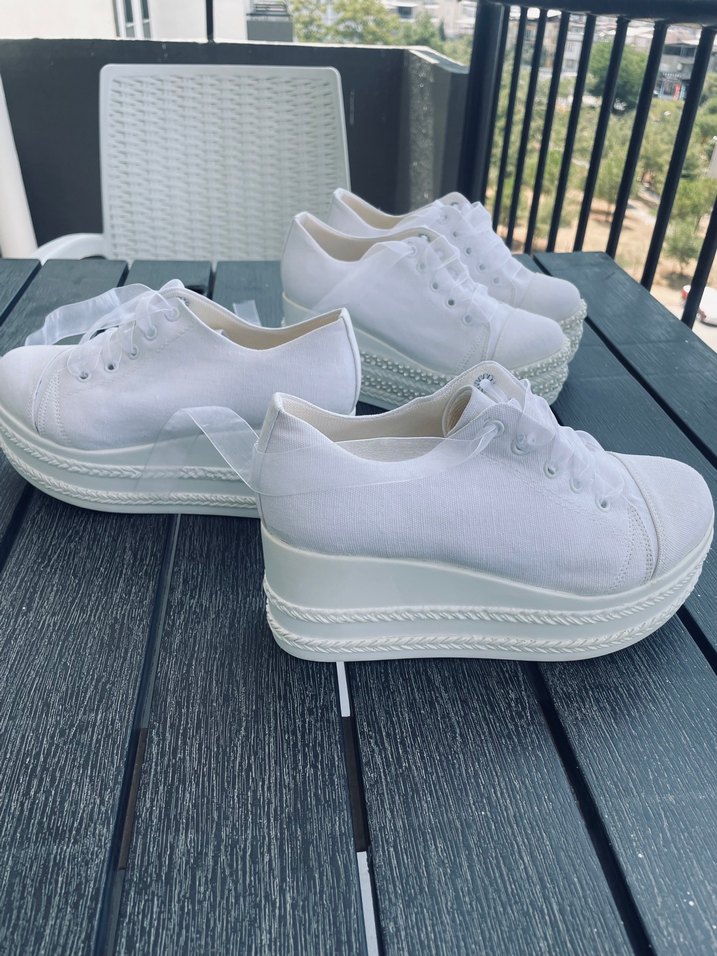 Beyaz Platform Topuklu Kadın Spor Ayakkabı - Görsel 4