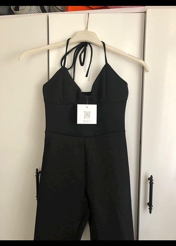 Kadın Siyah V Yakalı Askılı Tulum - Görsel 5