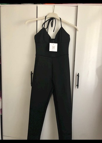 Kadın Siyah V Yakalı Askılı Tulum - Görsel 2