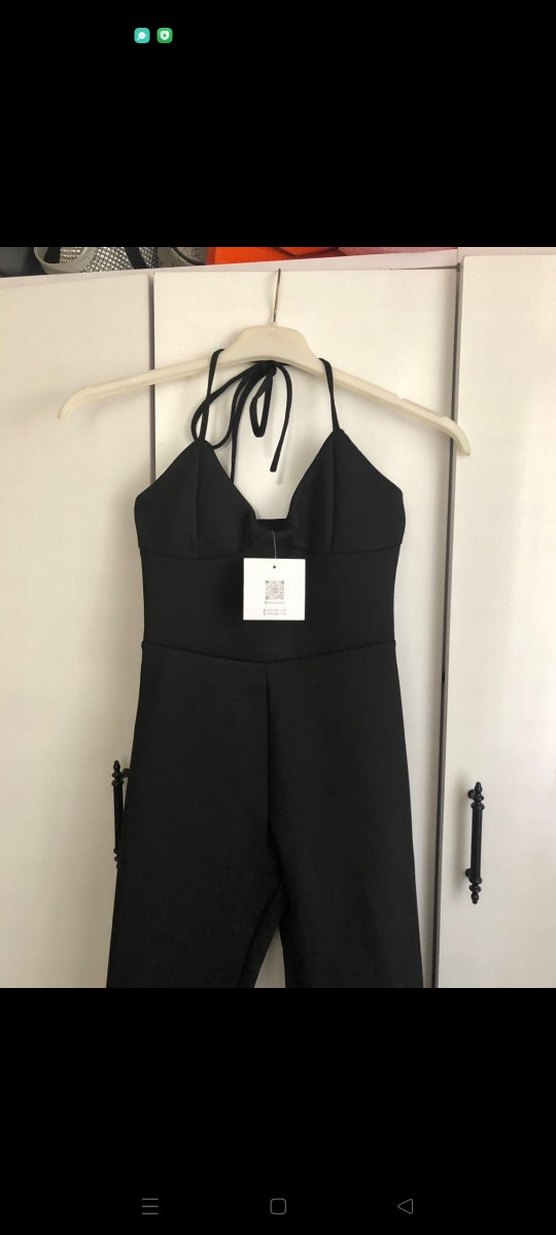 Kadın Siyah V Yakalı Askılı Tulum - Görsel 5