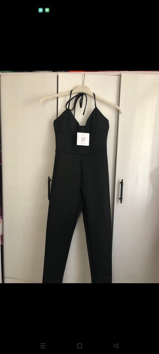 Kadın Siyah V Yakalı Askılı Tulum - Görsel 2