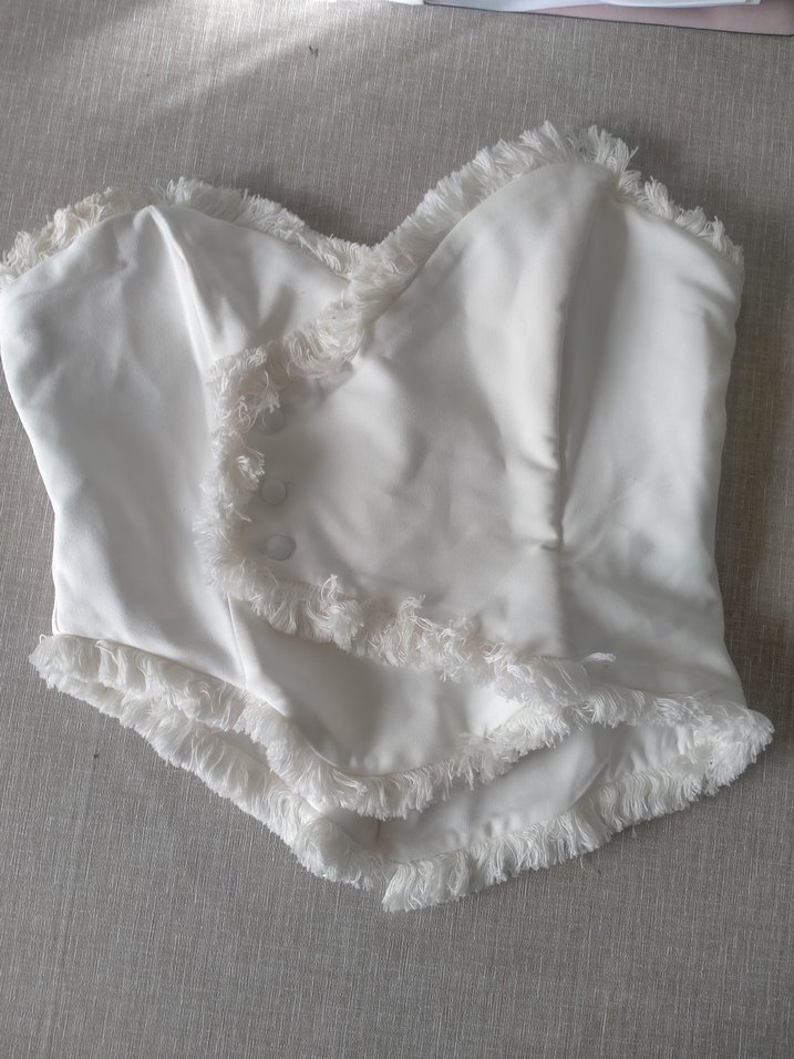 Beyaz Straplez Fırfırlı Mini Büstiyer - Görsel 2
