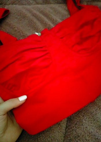 Kırmızı Drapeli Mini Halter Büstiyer - Görsel 3