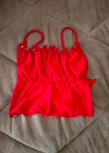 Kırmızı Fırfırlı İnce Askılı Bustiyer - Görsel 3