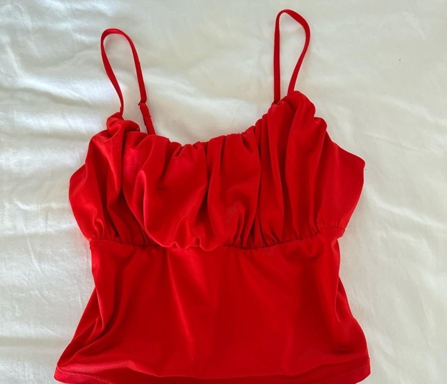 Kırmızı Fırfırlı İnce Askılı Bustiyer - Görsel 2