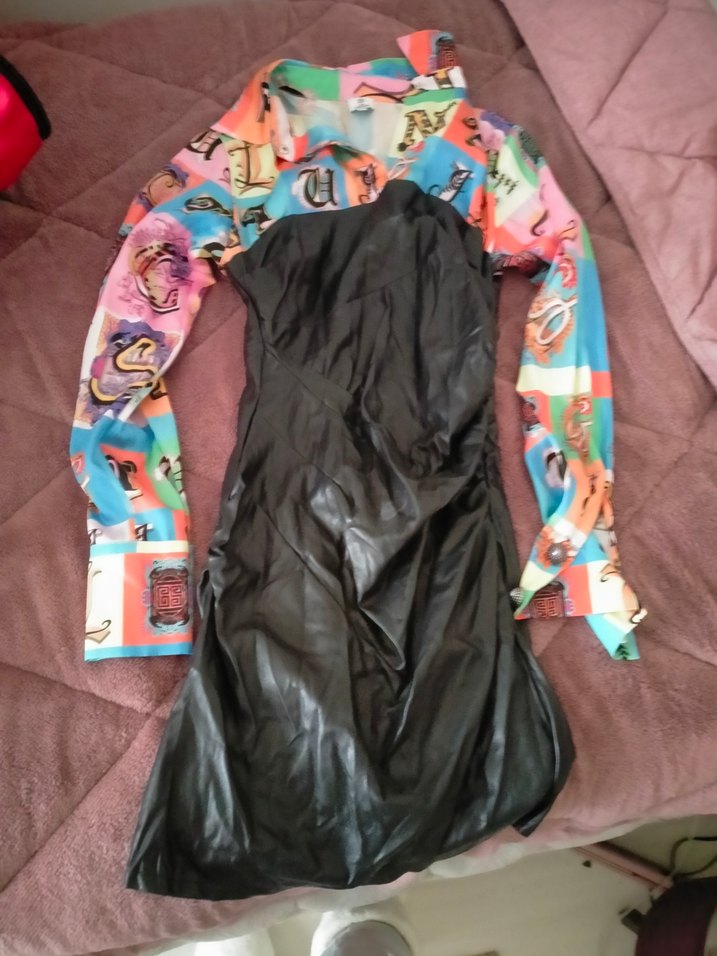 Çok Renkli Baskılı Uzun Kollu Kadın Mini Elbise - Görsel 2