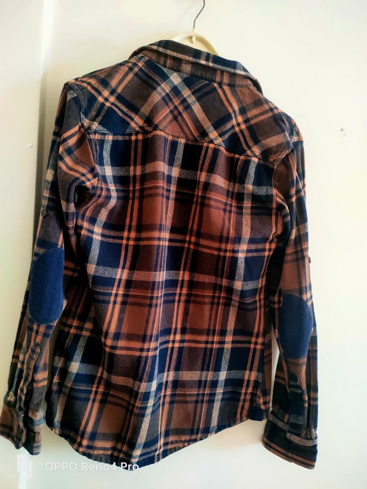 Düğmeli Erkek Kahverengi Kareli Gömlek - Görsel 4