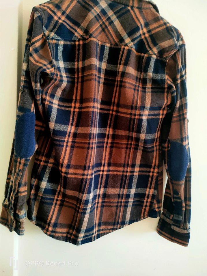 Düğmeli Erkek Kahverengi Kareli Gömlek - Görsel 2