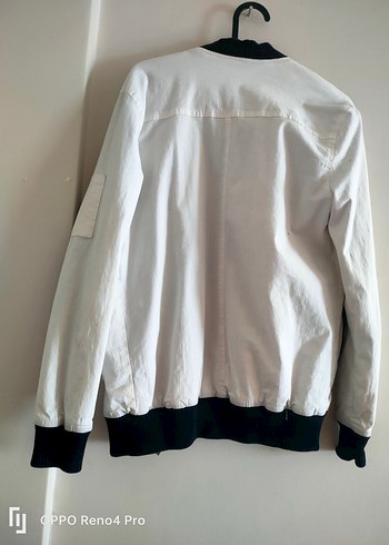 erkek Beyaz Bomber Ceket, Fermuarlı, Pamuk - Görsel 2