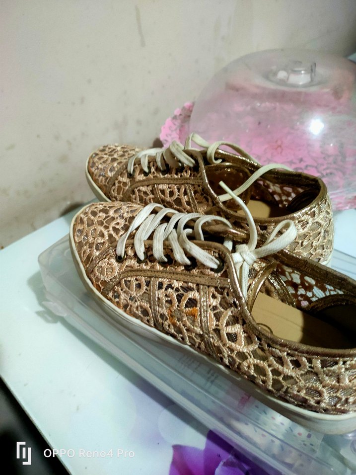 Yüksek Topuklu Bej dantel Desenli Kadın Spor Ayakkabı - Görsel 3