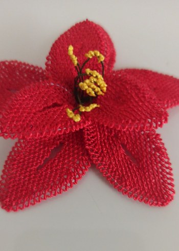 Bohem Kırmızı El Örgüsü Çiçek Süsleme - Görsel 2