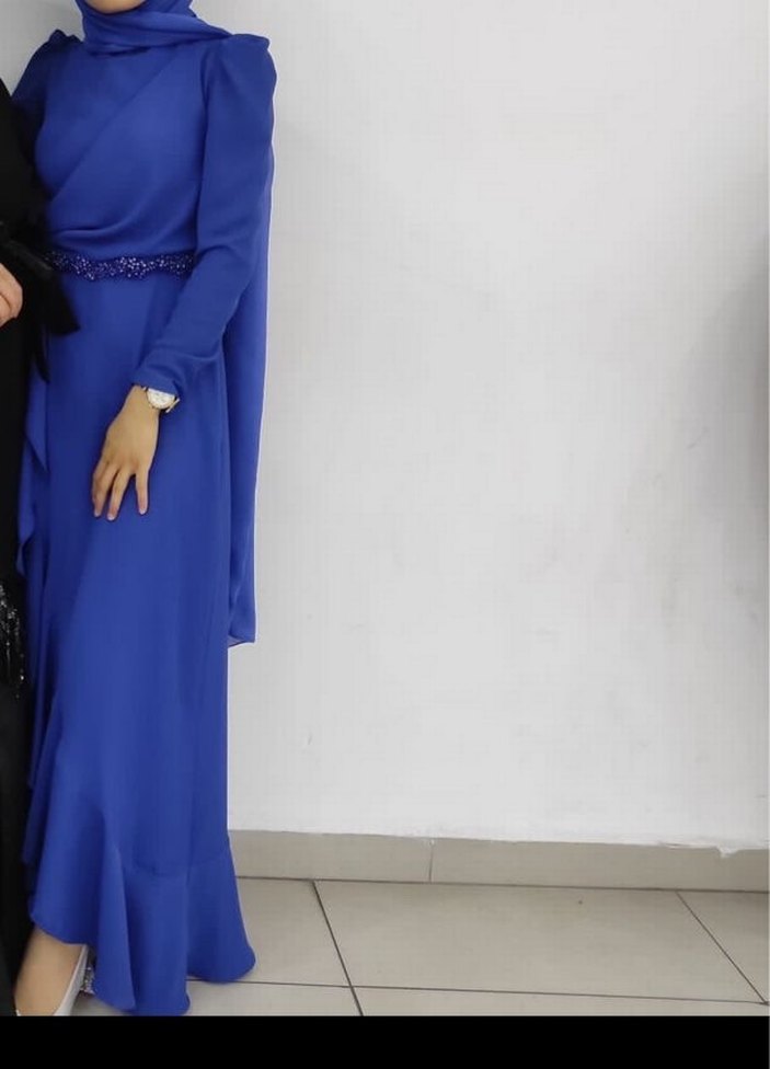 Drapeli Uzun Lacivert Kadın Abiye Elbise - Görsel 2