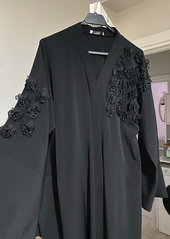 Siyah V Yakalı Uzun Kadın abaya elbise - Görsel 3