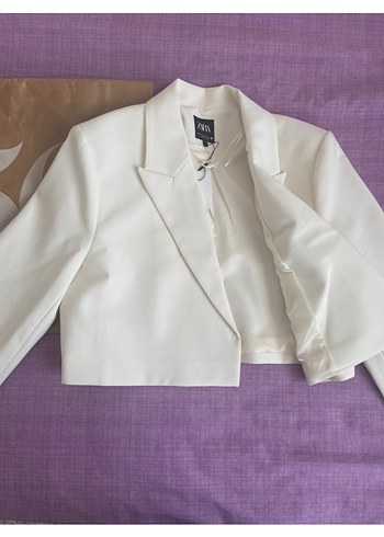 m Beden Beyaz Kısa Kesim Kadın Blazer Ceket