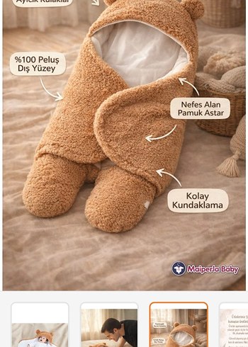 Bebekler için bej peluş battaniye - Görsel 4