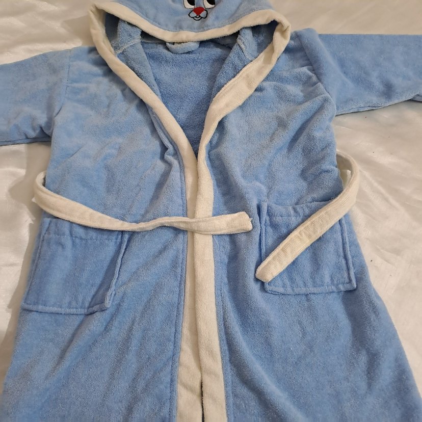 Nakışlı Erkek Çocuk Mavi Bornoz - Görsel 3