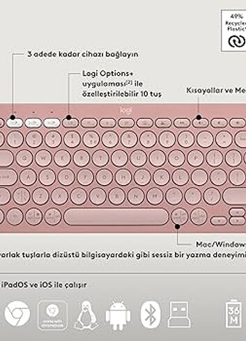 Logitech k380 Bluetooth Kablosuz Klavye ve Mouse Fare Set - Görsel 8
