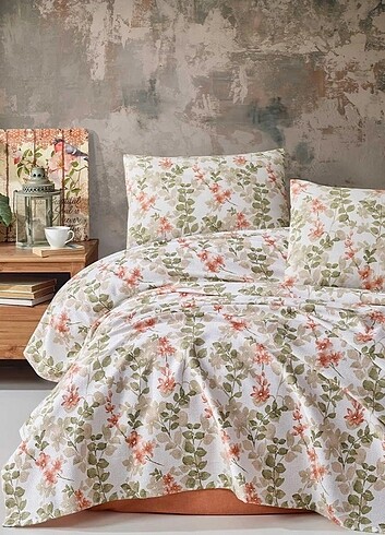 Pamuk çift kişilik pike flores pudra